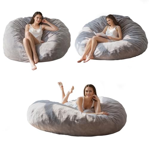 BYBYME 3 in 1 Bean Bag Chairs, Bean Bag Bed for Adults High-Density Foam Filling, Convertible Sofa Bed Faux Fur, Giant Bean Bag Chairs for Adults