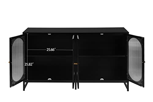 Accent Storage Cabinet, Modern Sideboard Buffet Cabinet with Glass Doors and Adjustable Shelves, Freestanding Cabinet for Living Room, Kitchen, Entryway, Dining Room (Natural)