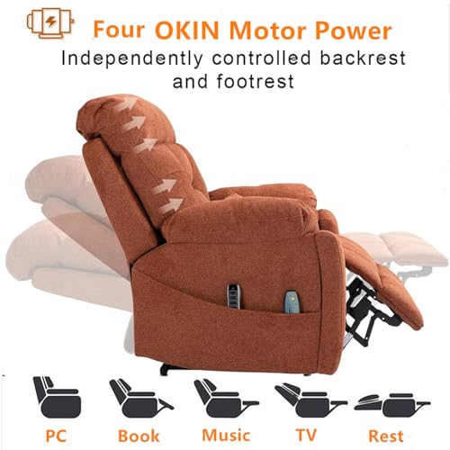 Light Grey Recliner Chair for Elderly | Tall and Big Man 400lbs | Chenille | Power Lift, Lay Flat, Stand Up, Wireless Charging Device, Extended Footrest, Massage Heat, Cup Holder, Lumbar Pillow