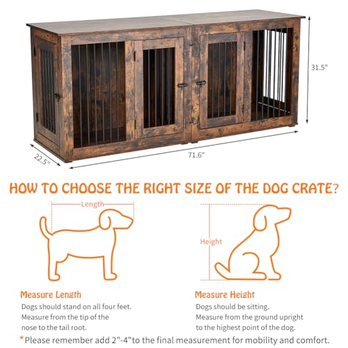 Furniture Style Dog Crate for 2 Rooms,Wooden Double Dog Crates Kennel with Divider,Indoor Dog House Furniture with Double Rooms