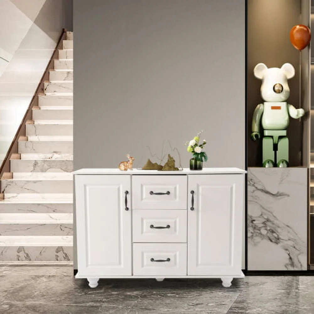 White Kitchen Storage Cabinet Wooden 3 Drawers 2 Door Cupboard Free Standing