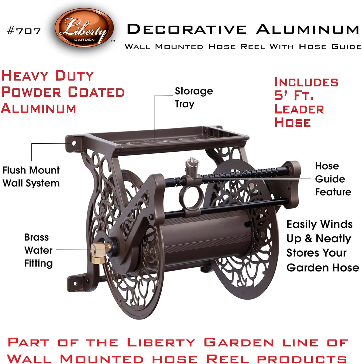 Liberty Garden 707 Decorative Wall Mount Garden Guide Hose Reel, Bronze