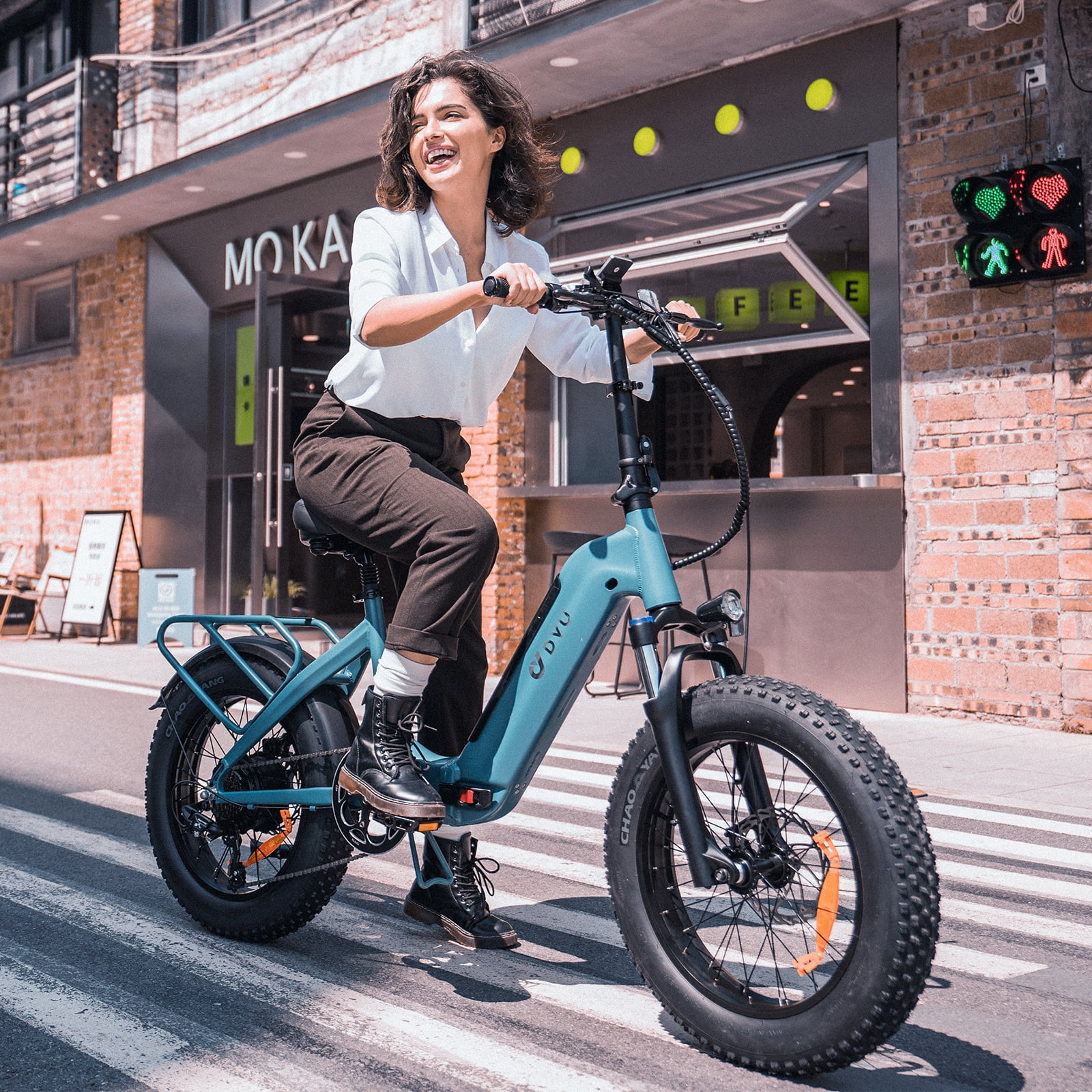DYU 20" Fat Tire Electric Bike for Adults, Folding Electric Bicycle 500W 48V 14AH Removable LG Battery, Snow Beach E Bike w/Shimano 7 Speed Lockable Suspension Fork