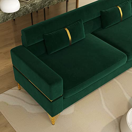 86 " Velvet couch, 3 Seater Sofa Oversized with 2 Pillows, Modern Loveseat Sofa with Armrest, Mid-Century Tufted Sofabed , Comfy Couches for Bedroom, Sofa Couch for Office,Living Room,Apartment, bige