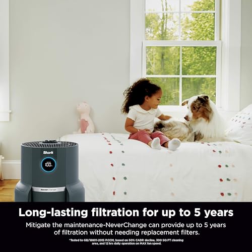 Shark HP301 NeverChange Air Purifier MAX, 5-year filter, save $300+ in filter replacements, Whole Home, 1300 sq. ft., Odor Neutralizer Technology, captures 99.98% of particles, dust, smells, Grey