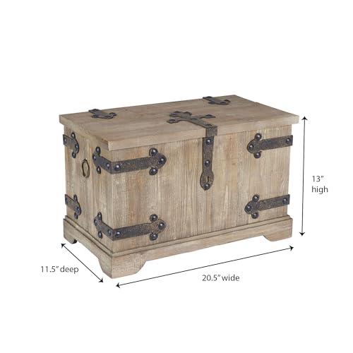 Household Essentials Decorative Trunk, Rustic, Large, Wood Frame and Metal Siding, Spacious and Handmade, Fully Opening Lid, Black Interior, Driftwood and Silver
