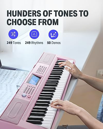 Donner 61 Key Keyboard Piano, Electric Piano Keyboard Kit with 249 Voices, 249 Rhythms - Includes Piano Stand, Stool, Microphone, Gift for Beginners, Black (DEK-610S)