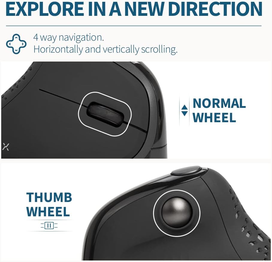 DELUX Seeker Wired Ergonomic Vertical Mouse with Thumb Wheel, Optical Computer Mouse with 6 Programmable Buttons, 4000 DPI, LED Backlight, Removable Wrist Rest for Carpal Tunnel(M618XSU-Black)