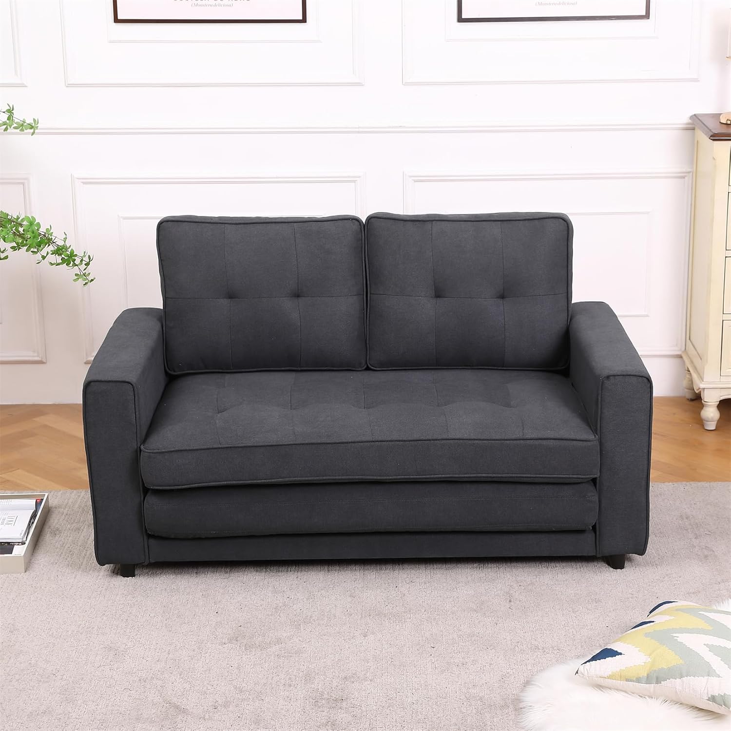 CITYLIGHT 3 in 1 Folding Sofa Bed with 2 Storage Pockets, Linen Convertible Foldable Couch Bed, Loveseat Sleeper Sofa, Folding Couch Bed for Small Spaces, Couches for Living Room, Apartment,Dark Gray