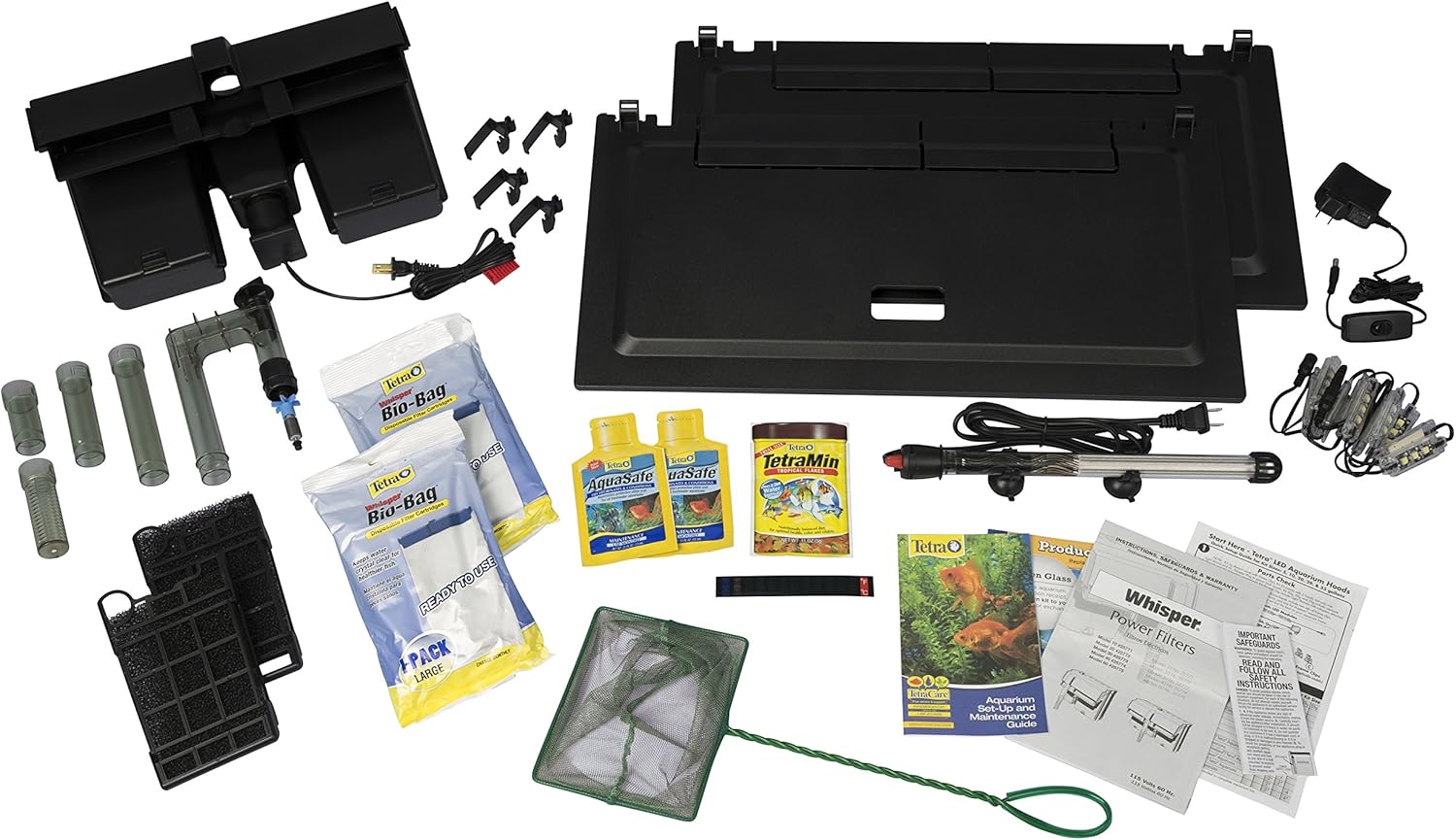 Tetra 55 Gallon Aquarium Kit with Fish Tank, Fish Net, Fish Food, Filter, Heater and Water Conditioners & Penn-Plax Standard Airline Tubing for Aquariums – Clear and Flexible – Resists Kinking