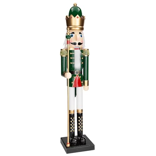 Fun Express 3 Ft. Large Classic Green Wooden Holiday Nutcracker with Scepter, Festive Christmas Decoration