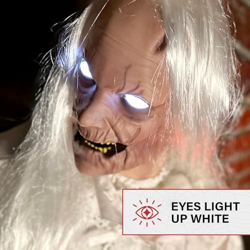 Haunted Hill Farm Life-Size 2.9-Ft Animatronic Gravely Granny by Tekky Halloween Decoration with Motion-Activated Sounds