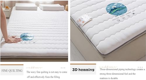 Japanese Futon Mattress Floor Mattress, Foldable Thicken Tatami Mat Dormitory Sleeping Pad Portable Roll up Mattress Pad Breathable Adult Lounger Bed for Camping Couch (White,King)