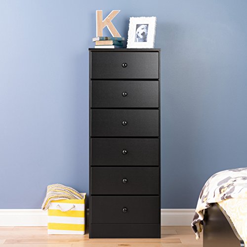 Prepac Sonoma 6 Drawer Dresser for Bedroom, Tall Chest of Drawers, Bedroom Furniture, Clothes Storage and Organizer, 19" D x 23.25" W x 52.75" H, Black