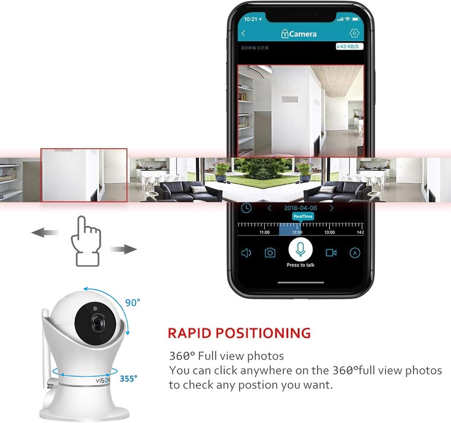 HD 1080p Pet Camera，Dog Camera 360° Pet Monitor Indoor Cat Camera with Night Vision and Two Way Audio