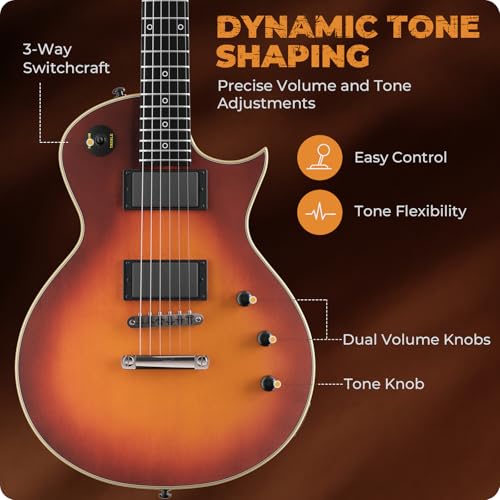 Fesley 39" LP Electric Guitar Kit: Full Size Solid Body Electric Guitars for Beginners with Humbucker Pickups, Poplar Body, Mahogany Neck,22 Frets,6 String Guitar with Gig Bag,Cable,FLP350,Matte,Black