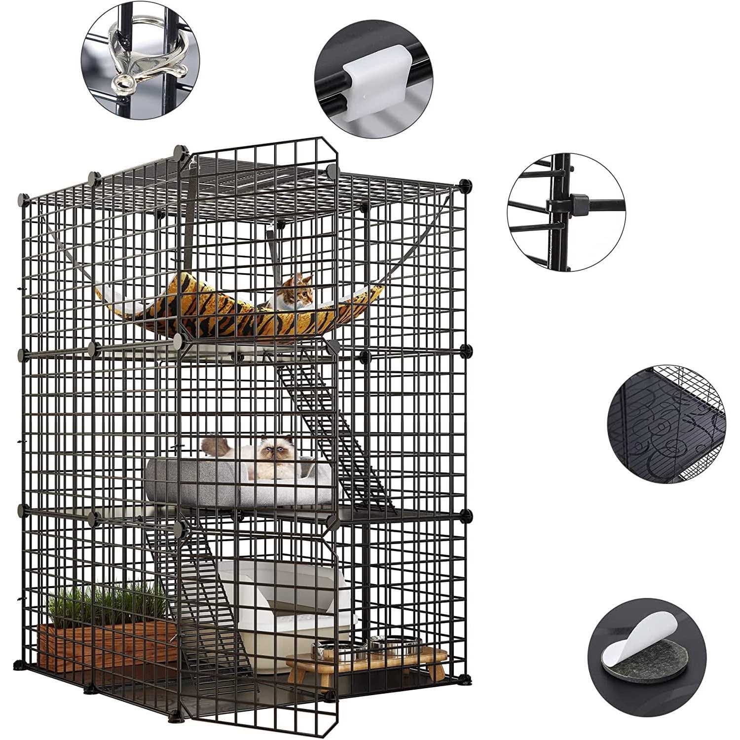 Dextrus 3-Tiers Cat Cage,Cat Enclosures Metal Cat Kennels Pet Crate with Extra Large Hammock for 1-2 Cats - Pet Supplies online store
