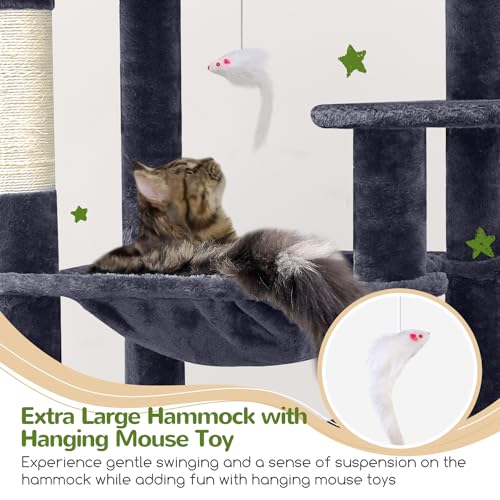 Globlazer Heavy Duty Cat Tree, 70 inch Sturdy Cat Tree for Indoor Cats Extra Large Cat Tower with Scratching Post, Hammock, Cat Condo for Adult Cats Kittens, F70 Pro, Light Grey
