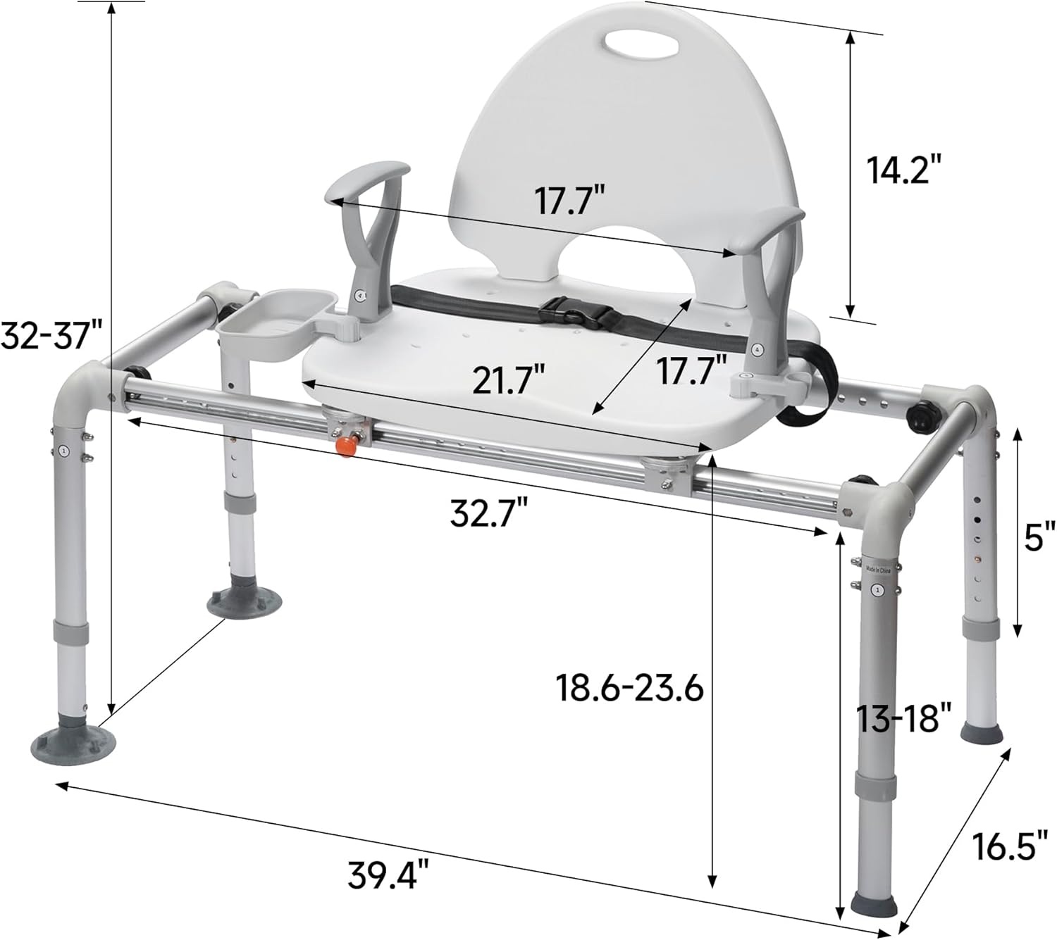 Heavy Duty Sliding Transfer Bench, Bathtub Shower Chair and Bath Safety Seat with Non-Slip Suction Cup for Elderly, Disabled and Pregnant