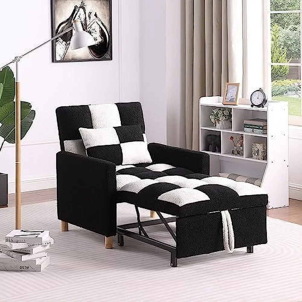 RUNFAYBIU Sleeper Chair Bed Convertible Single Sofa Chair Bed with Pillow Pull Out Sleeper Bed with Adjustable Backrest Multi-Functiona Lounge Chair for Living Room(Beige)