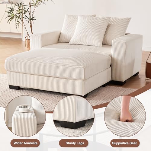 58.3" Comfy Deep Seat Oversized Chaise Lounge Indoor for Living Room, Solid Wood Sleeper Reclining Chair with Thickened Cushions Widened Armrests for Bedroom, Lounge Chair with Ottoman, Grey