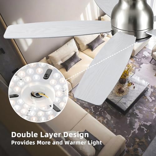 52 Inch Low Profile Ceiling Fans with Lights, Black Flush Mount Ceiling Fan and Remote, 3 Color LED Dimmable DC Reversible Modern Ceiling Fan for Living Room, Bedroom, Dining Room.