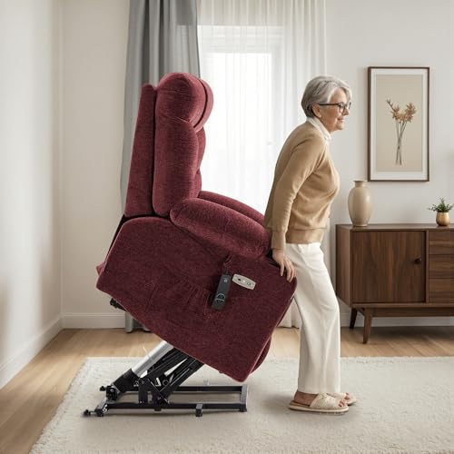 MCombo Power Lift Recliner Chair with Extended Footrest for Elderly People, Fabric 7287 (Navy Blue, Medium)
