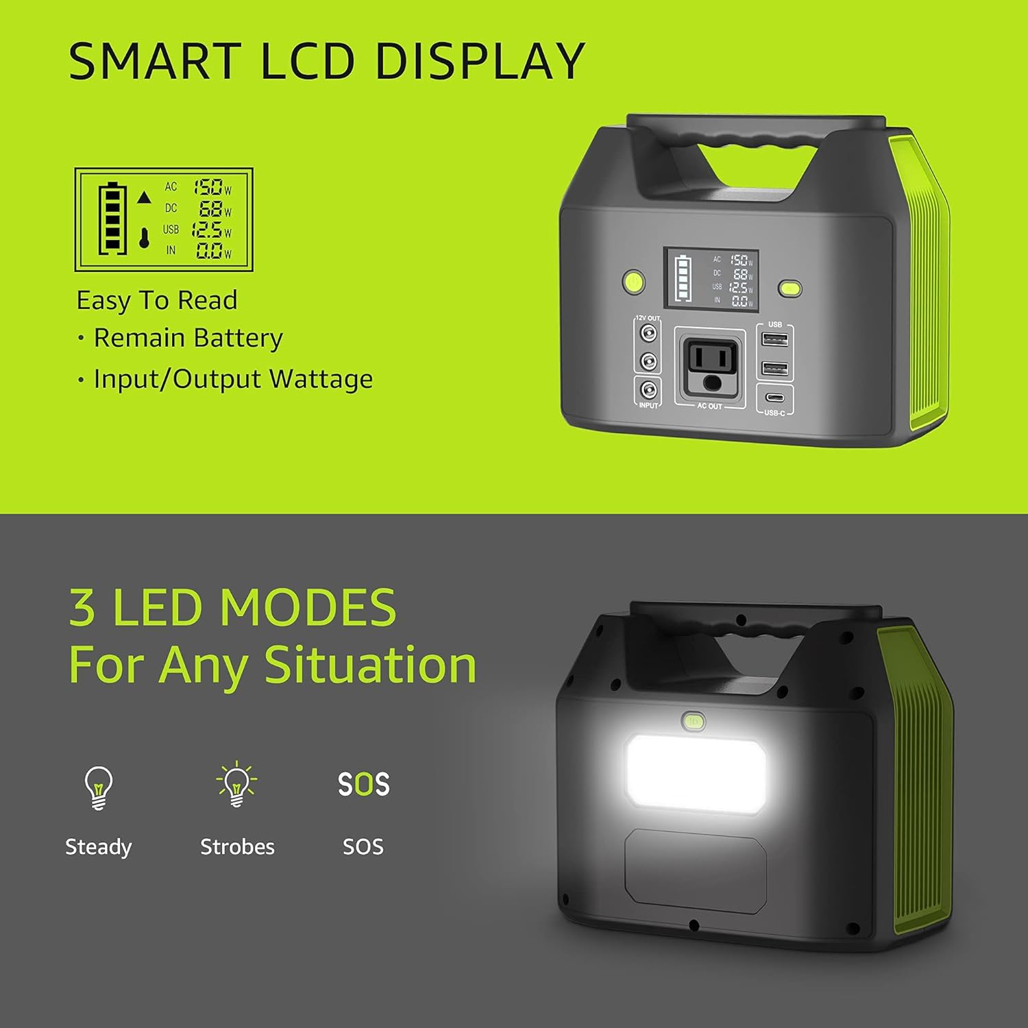Portable Power Station 155Wh/42000mAh, EnginStar Power Bank with AC Outlet 110V/150W, 6 Outputs External Battery Pack, Portable Laptop Charger Backup Lithium Battery with LED Light for Home Camping