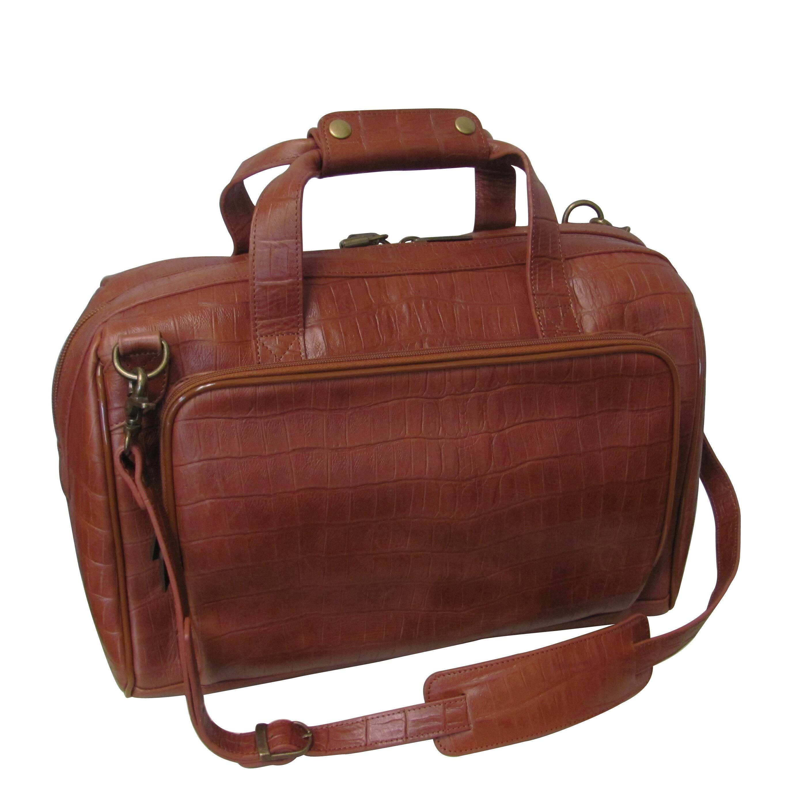 Amerileather Croco-Print 16 inch Leather Carry-On Weekend Duffel, Brown
