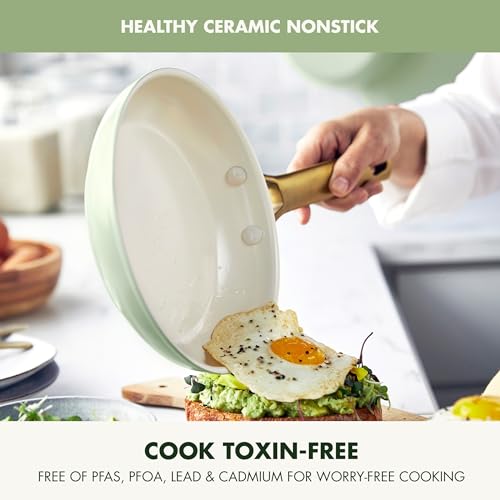 GreenPan Reserve Hard Anodized Healthy Ceramic Nonstick 10 Piece Cookware Pots and Pans Set, Gold Handle, PFAS-Free, Dishwasher Safe, Oven Safe, Twilight Blue