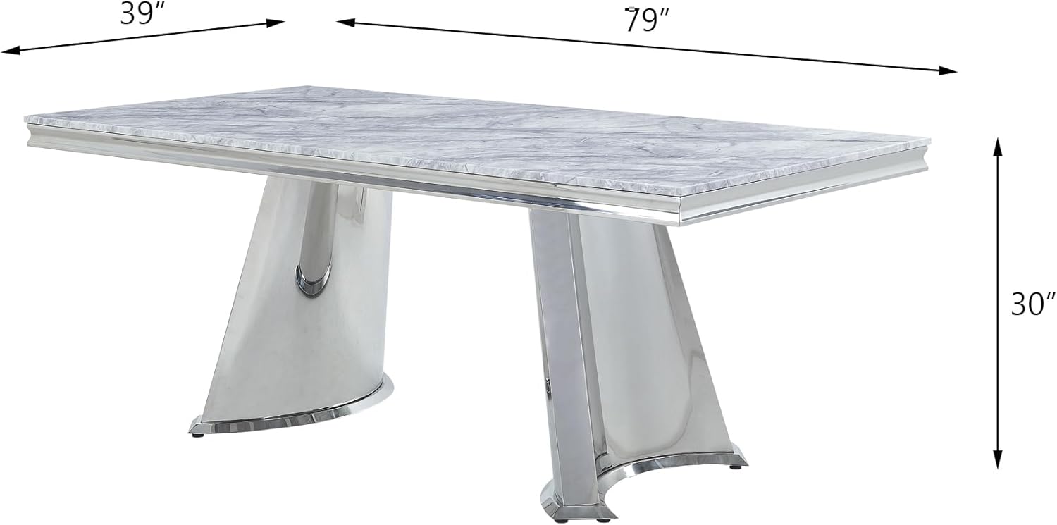 Acme Destry Dining Table in Faux Marble Top and Mirrored Silver