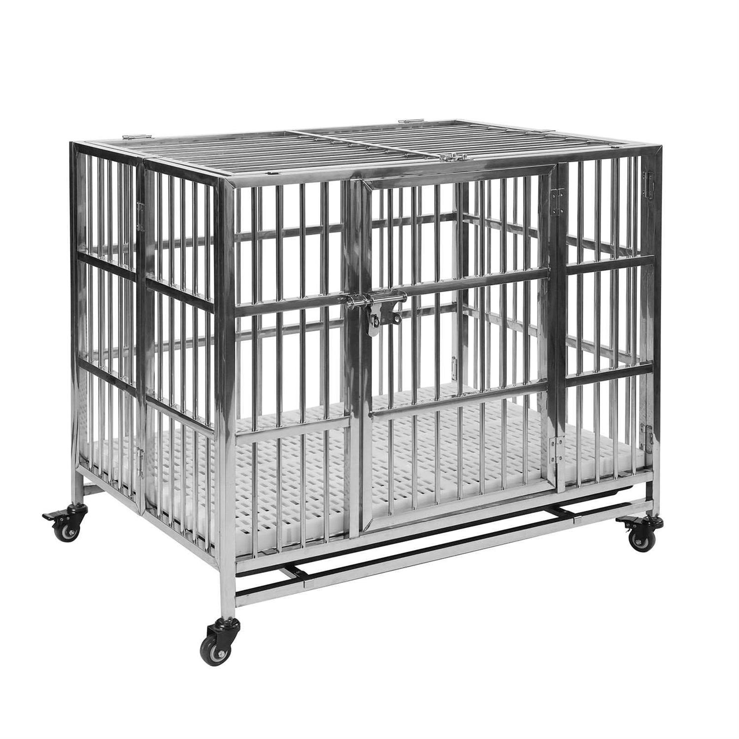RYPetmia 38 Heavy Duty Stainless Steel Dog Cage Kennel Crate and Playpen for Training Large Dog Indoor Outdoor with Double Doors &amp; Locks Design - Pet Supplies online store