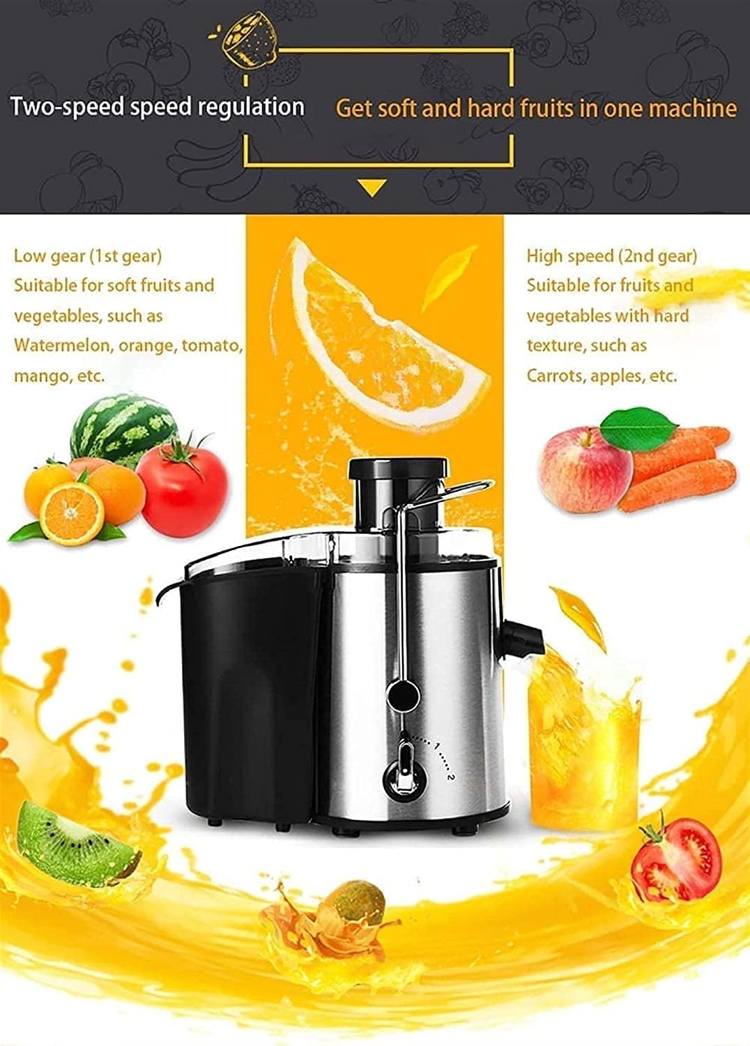 Juicer Juicer Machine Wide 3” Feed Chute Juice Extractor Easy to Clean, Fruit Juicer with Pulse Function and Multi Speed control, Anti-drip, Stainless Steel BPA-Free