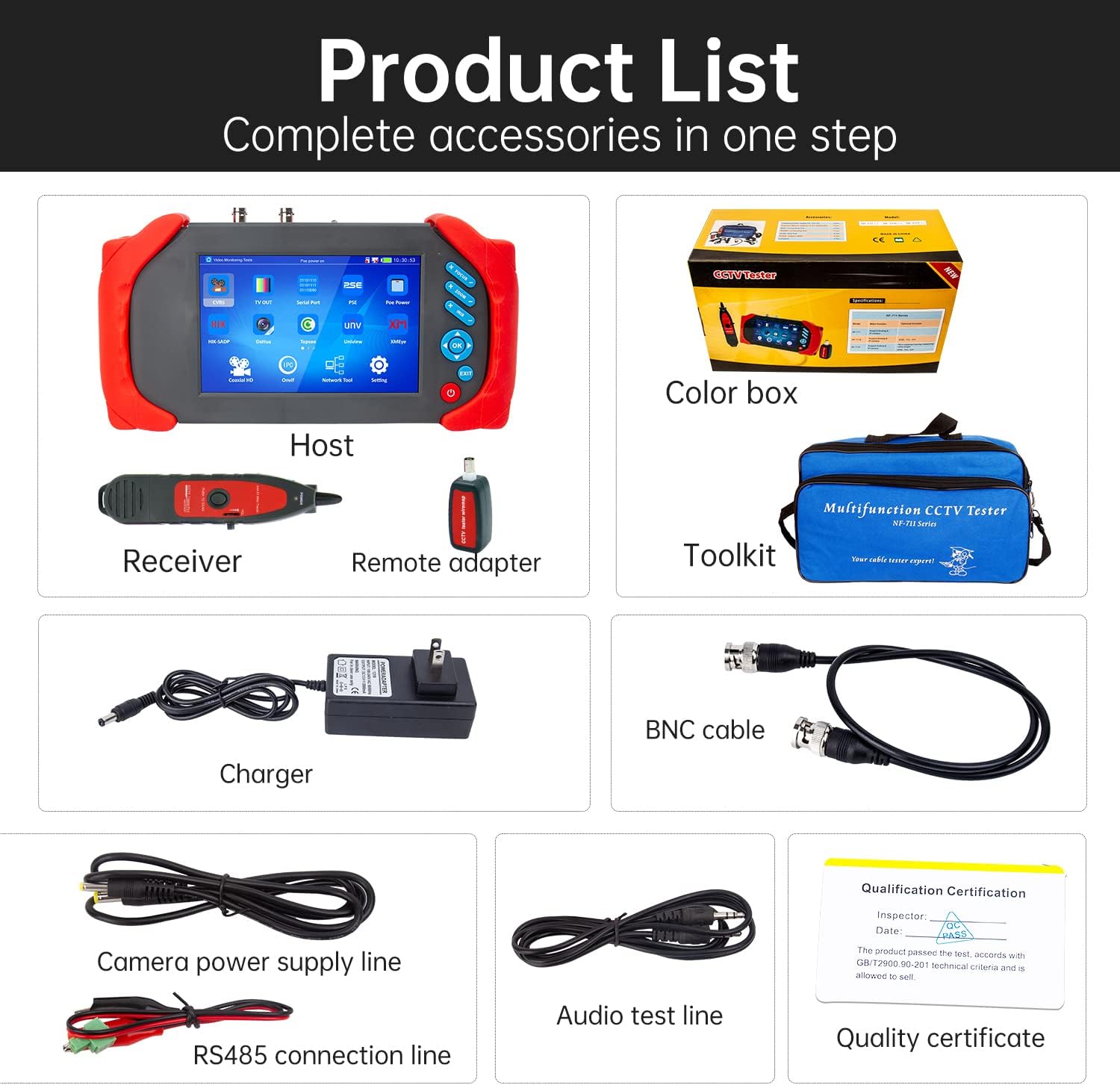 NOYAFA CCTV Monitor Camera Tester,7 Inch IPS Touch Screen ，CVI TVI AHD CVBS Analog Camera ，Support PTZ Control/DC12V Power Output, Cable Tester with POE/Rapid/IP Discovery/Built in Wi-Fi