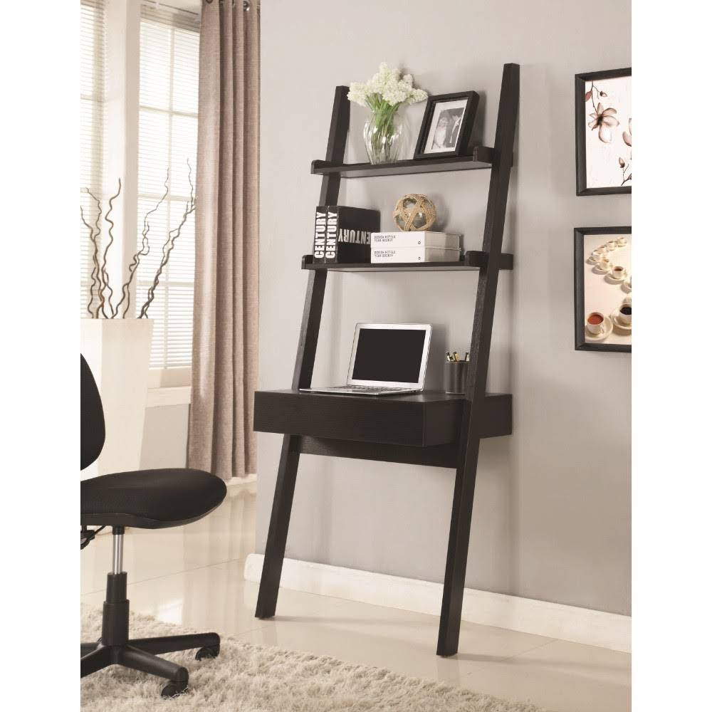 Benzara - Ladder Desk with One Drawer, Cappuccino
