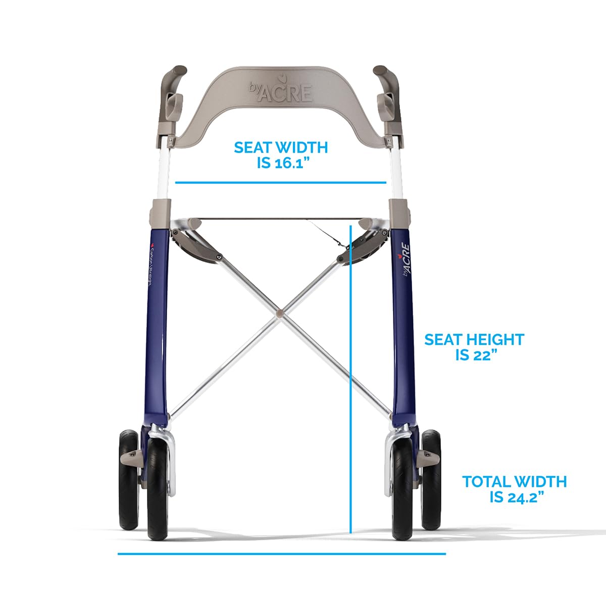 Medline byACRE Ultralight Carbon Fiber Rollator with Backrest, Blue