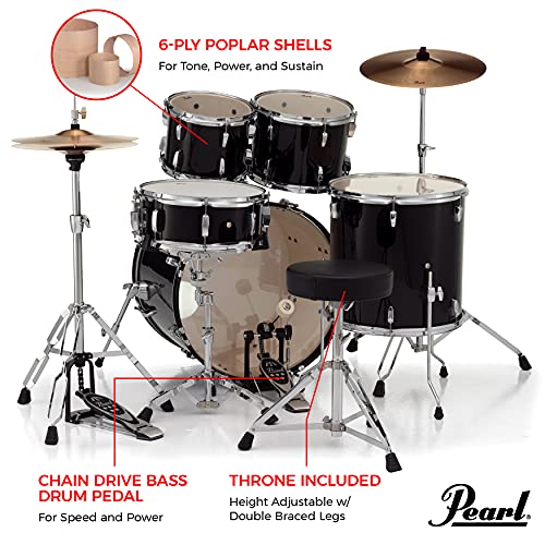 Pearl Roadshow Drum Set 4-Piece Complete Kit with Cymbals and Stands, Charcoal Metallic (RS584C/C706)