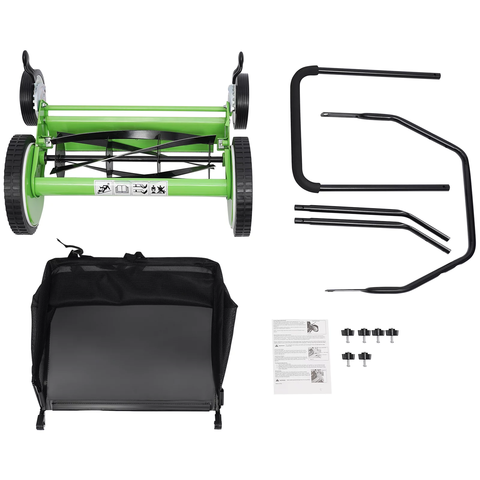 SHZICMY Green Manual Push Reel Lawn Mower with 5-Blade Adjustable Cutting Height