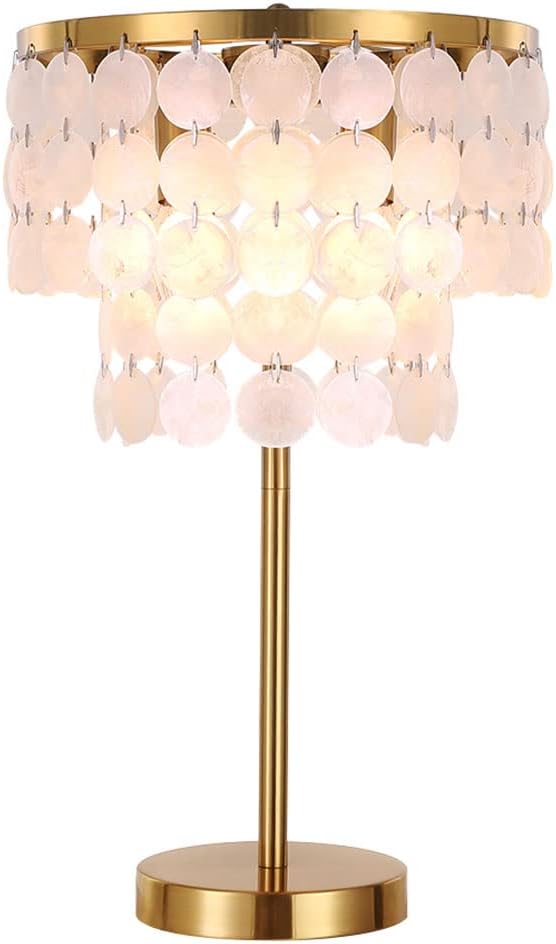 Tochic Natural Capiz Shell Table Lamp,Modern Contemporary Style Table Lamps,with Double Tier Capiz Shell Deco Lampshade for Living Room Bedroom House Bedside Nightstand Home Office ,Brass Polished