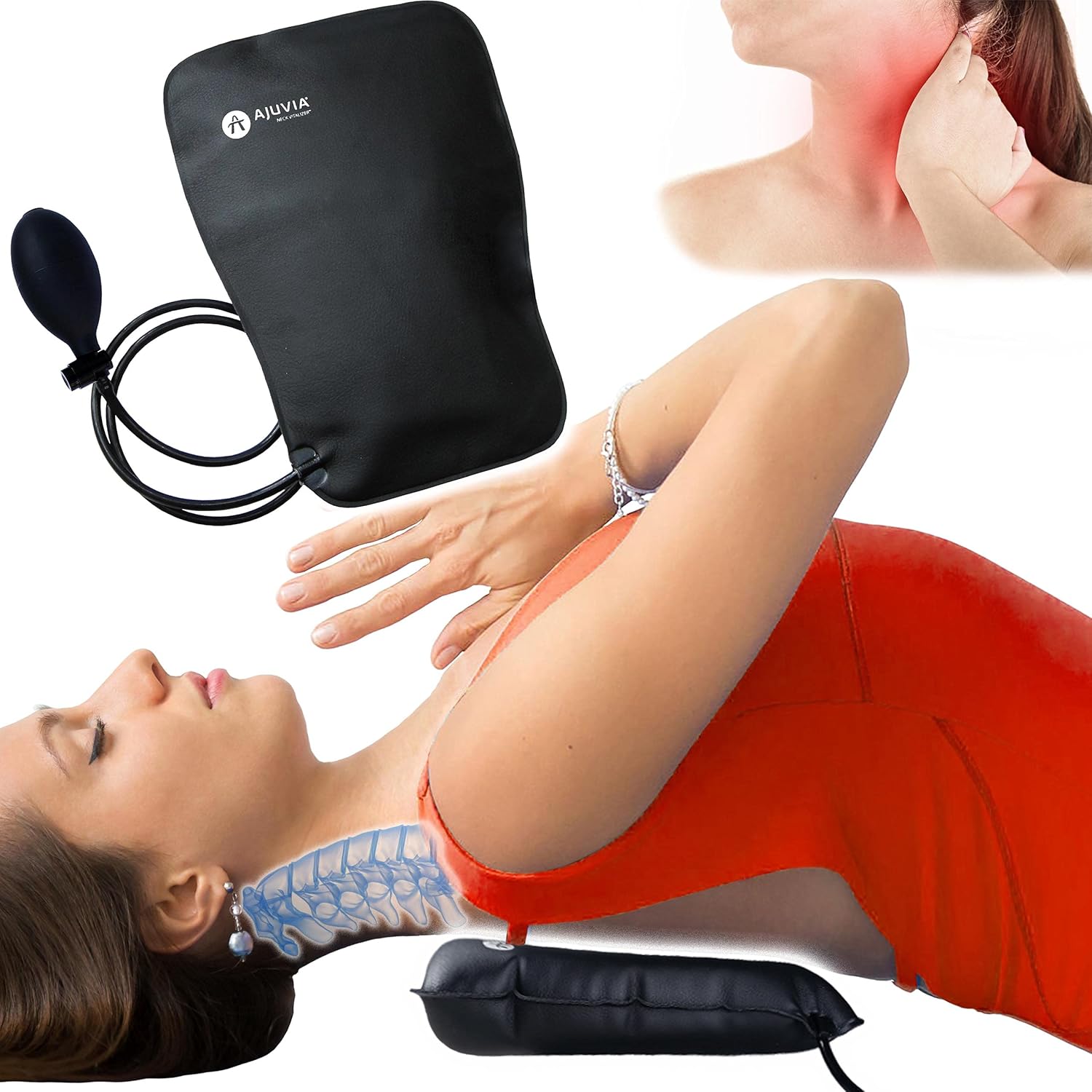Cervical Neck Traction Device Inflatable Neck Stretcher for Neck Support & Neck Pain Relief, Neck and Shoulder Relaxer, Neck Curve Restorer, AJUVIA Neck Vitalizer™ Pack of 2