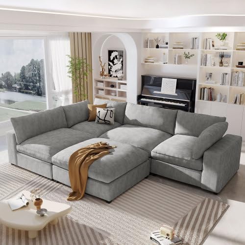 Upholstered Oversize Modular Sofa with Removable Ottoman,Sectional sofa for Living Room Apartment(5-Seater) (Beige)
