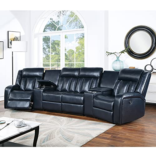 Poundex Leatherette Power Sectional with Cup Holders, Grey