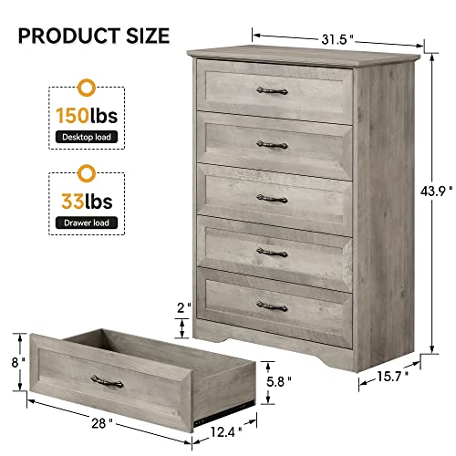 Dresser for Bedroom with 6 Drawers,Kids Dresser with Chest of Drawers,Wood Dresser for Living Room,Nursery,Hallway,Grey
