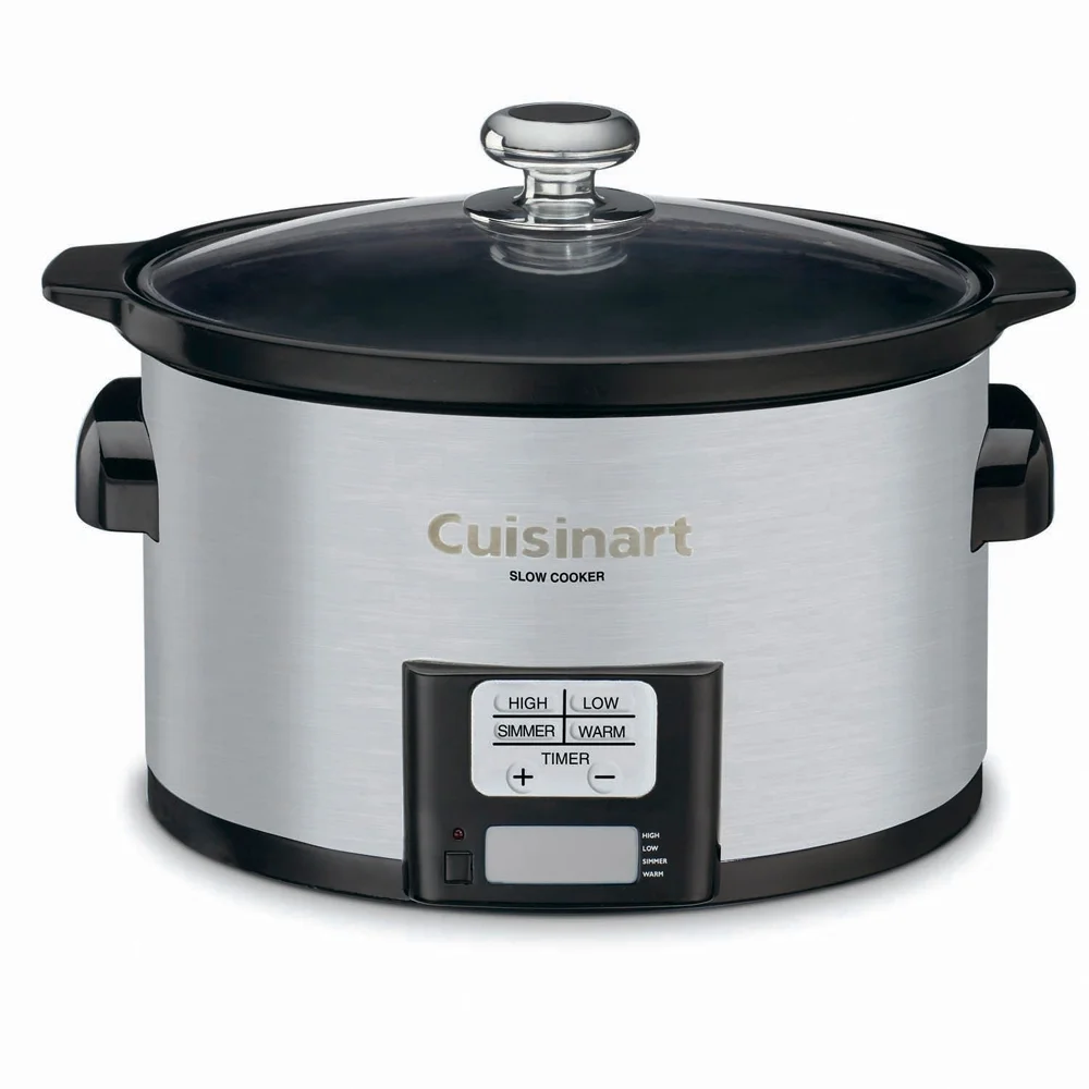Cuisinart PSC-350 3.5 Quart Programmable Slow Cooker Brushed Stainless Steel Bundle with Deco Chef Pair of Red Heat Resistant Oven Mitt