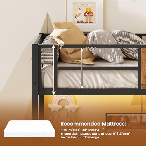 Itaar Stairway Twin Size Loft Bed with L Shaped Desk and Wardrobe, Metal Loft Bed Frame with Storage Stairs,3 Fabric Drawers, LED Lights & Charging Sation,No Noise & No Box Spring Needed, White