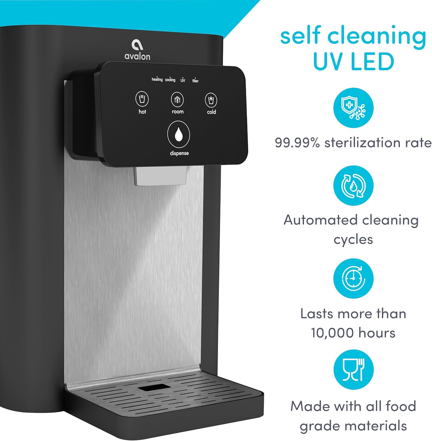 Avalon A9 Electric Touch Countertop Bottleless Cooler Water Dispenser-3 Temperatures (Black), 21 x 11 x 16 inches