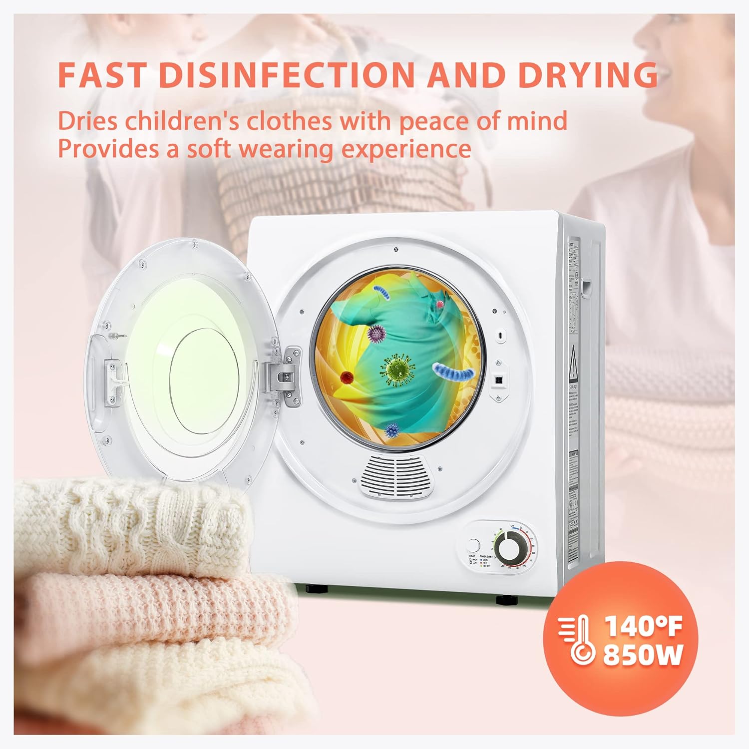 Panda 10 LBS Portable Washing Machine Bundle with Euhomy 1.5 Cu Ft 850W Portable Clothes Dryer
