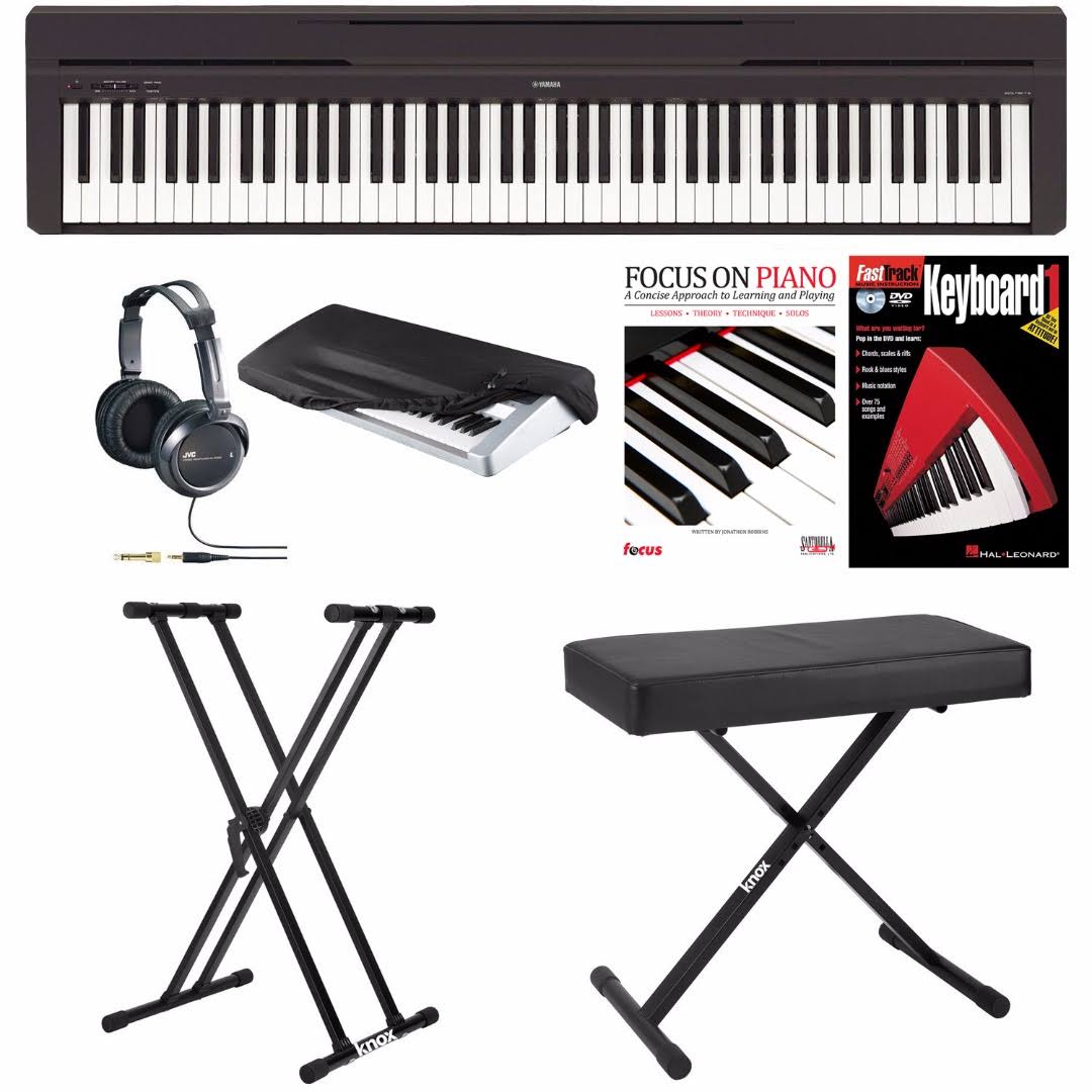 Yamaha P45B Digital Piano with Knox Bench,Knox Double x Stand, Headphones, Dust