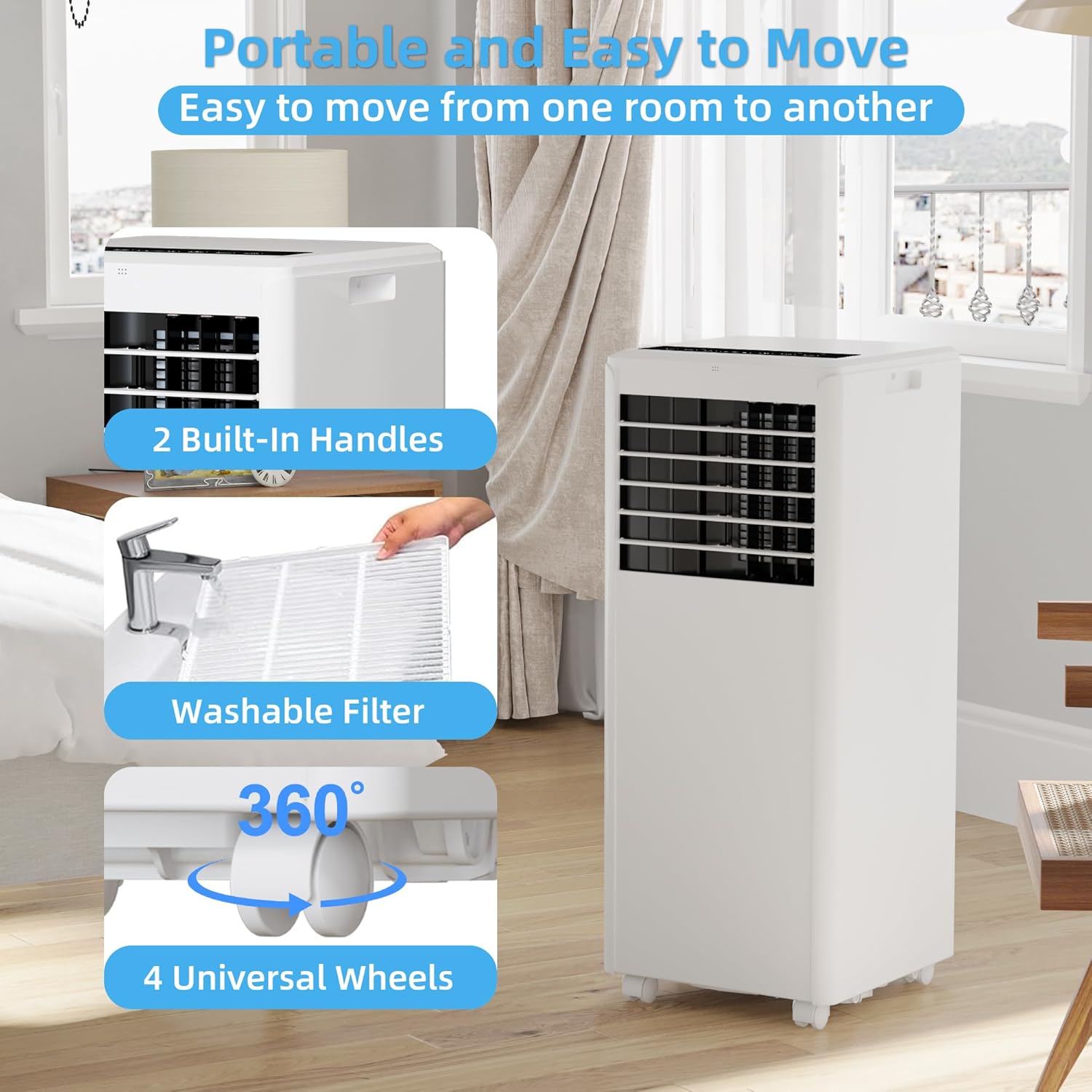 8000 BTU Portable Air Conditioners Cools 350 Sq.Ft. 3-in-1 Portable AC Units for Rooms with Remote Control/Sleep Mode/24H Timer, AC Unit for Bedroom Apartment, Window Kit Included