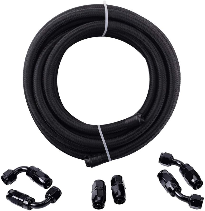 10FT 6 AN 3/8" Nylon Stainless Steel Braided PTFE E85 Tube Fuel Line Fittings Kit with 6PCS Swivel Fuel Hose Fitting Adapters Pack of 2